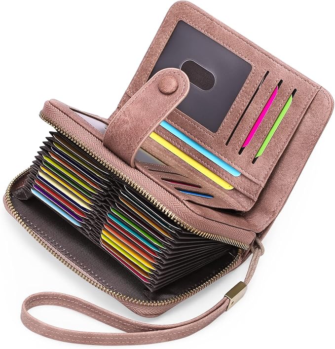 GAEKEAO Leather Credit Card Holder Wallet for Women RFID Blocking Large Capacity Bifold Zipper Card Case Organizer with Wristlet 32 Slots - Image 7
