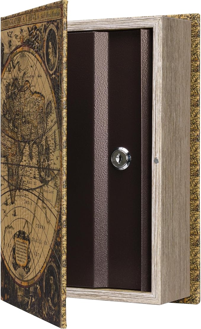 Barska Antique Map Book Safe with Key Lock – Hidden Diversion Lock Box with Magnetic Closure – Concealed Steel Compartment for Cash, Jewelry, Valuables – Home or Office Security Hidden Book Safe - Image 9