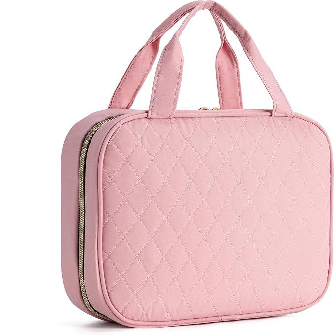 Travel Toiletry Bag for Women, Large Hanging Makeup Cosmetic Bag, Pink | Big Compartment but Portable, Water-resistant Makeup Organizer Bags for Accessories, Shampoo, Full-size Container, Toiletries by MODENGKONGJIAN