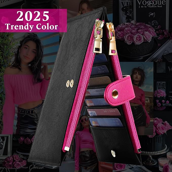 Travelambo RFID Wallet Women Bifold Multi Card Wallet Case with Zipper Pocke Credit Card Holder for Women - Image 3