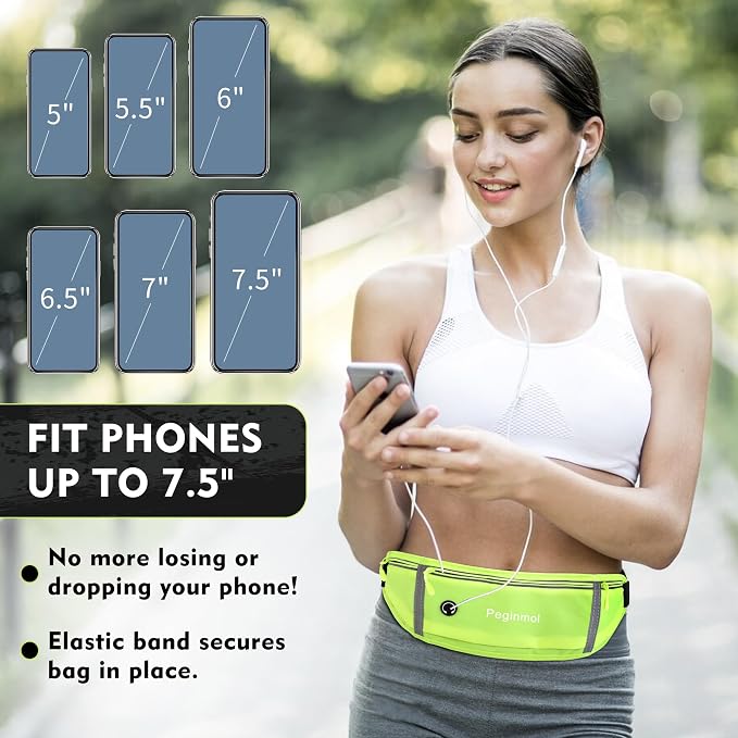 Slim Running Belt Fanny Pack, Waist Pack Bag for Women Men, Running Pouch for Phone Waterproof Reflective with 3 Pouches, Running Phone Holder for Sports, Traveling (Green) - Image 4