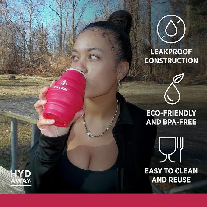 HYDAWAY 17oz Collapsible Water Bottle, Packable Leakproof for Travel | Travel-first design. Fold flat to 1.5 in for carry-ons, purses, seatbacks. Leakproof, BPA-free, dishwasher safe. - Image 3