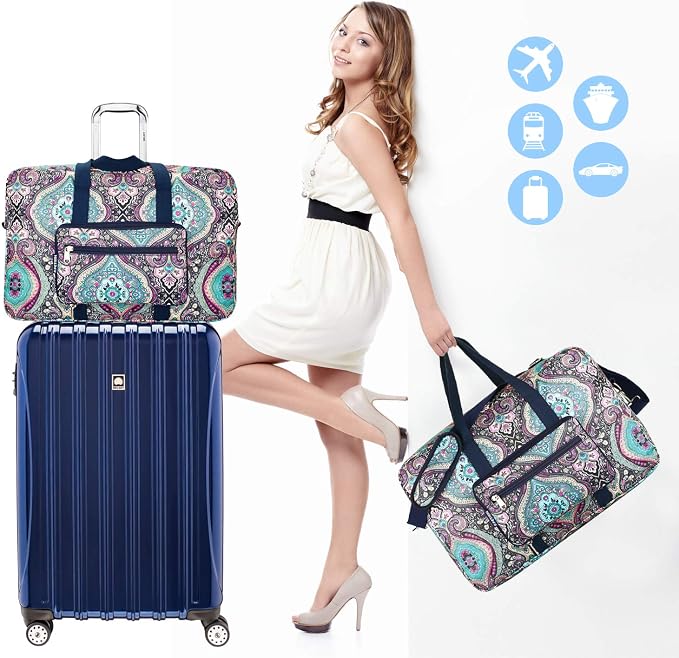 F.FETIVIN Weekender Carry On Bag Travel Duffle Medium Overnight Bag for Women(Green Floral) - Image 4