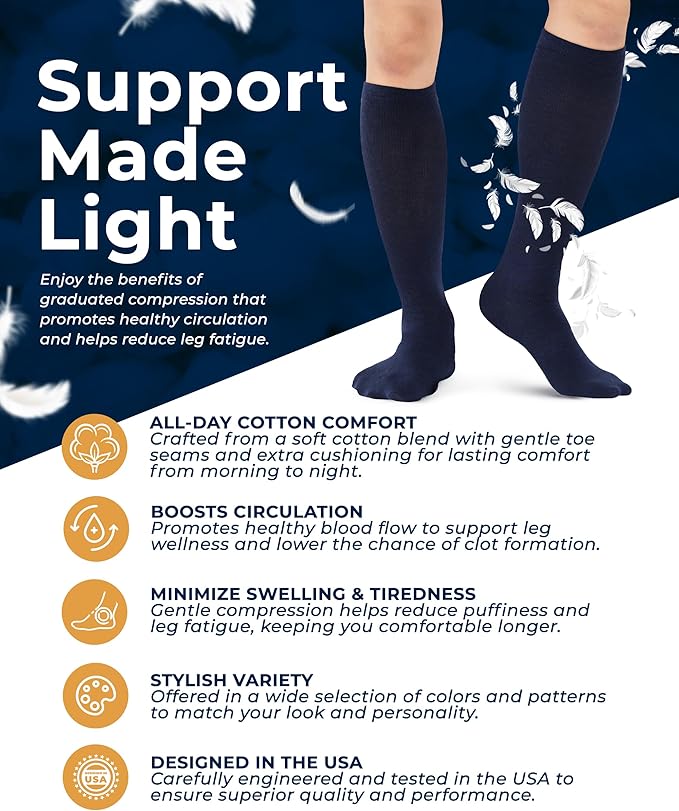Pembrook Cotton Light Compression Socks for Women & Men - 3 Pairs | 8-15 mmHg Comfort Compression Socks for Men & Women - Image 2