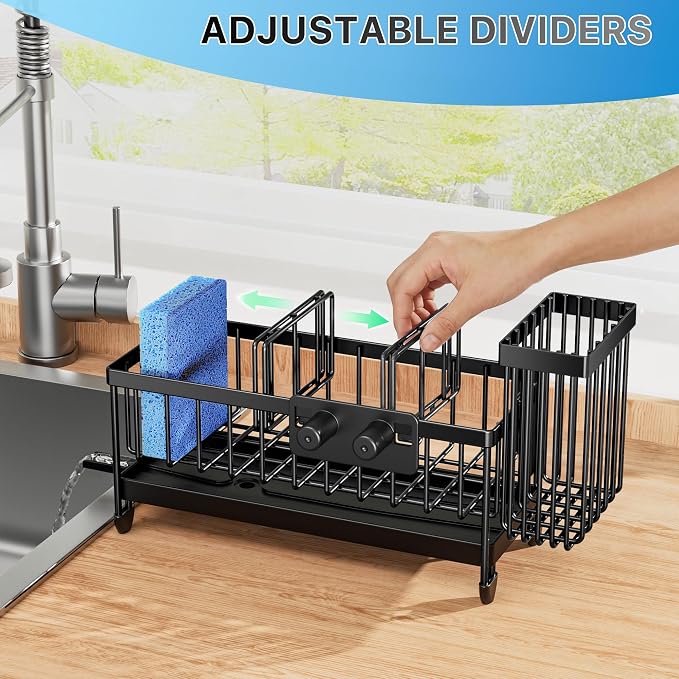 Cisily Sponge Holder for Kitchen Sink, Sink Caddy Organizer with High Brush Holder, Kitchen Countertop Organizers and Storage Essentials, Rustproof 304 Stainless Steel (Black with Smiley Face, 9.25″) - Image 5