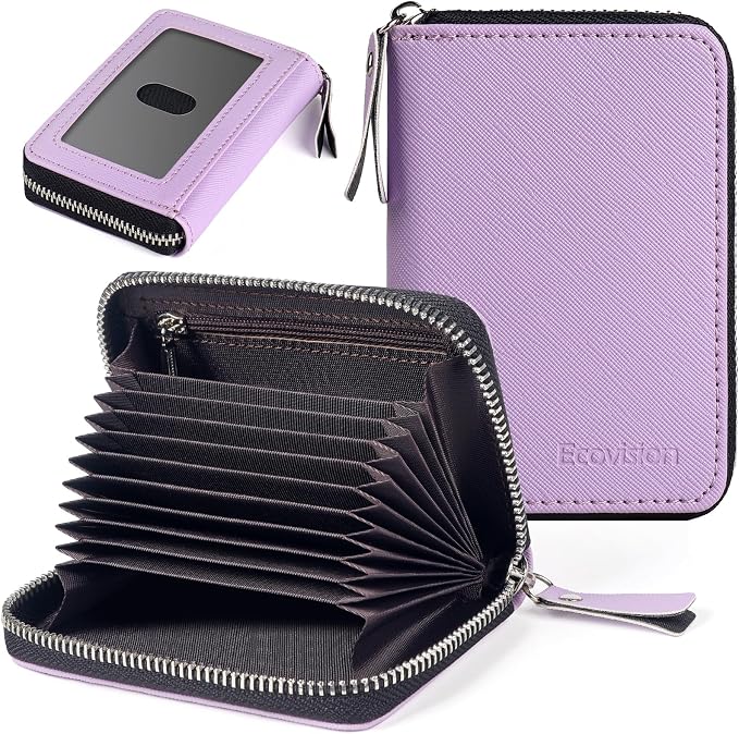 Credit Card Wallet, RFID Card Case Wallet, Zipper Card Cases Holder for Men Women, RFID Blocking, KeyChain Wallet, Compact Size Card Organizer Case for Women by Ecovision