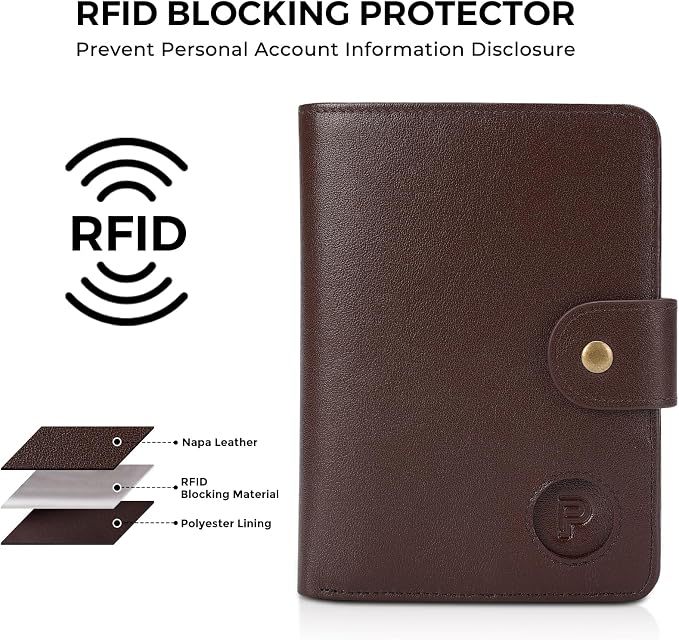 Polare Luxury RFID Blocking Leather Passport Holder Travel Wallet For Men and Women (Coffee with AirTag Slot(Snap Version)) - Image 8