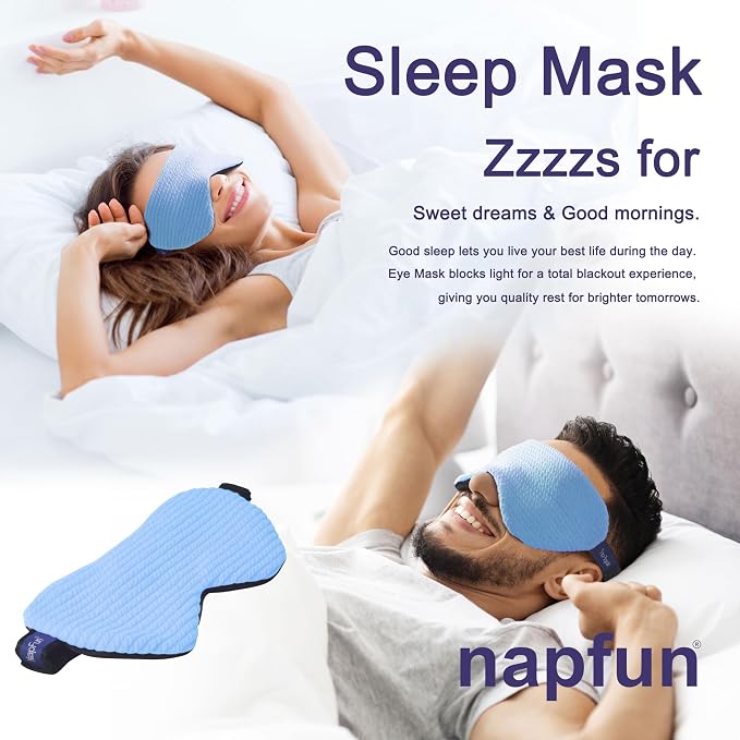 napfun Neck Pillow for Travel with Travel Pouch, Sleep Mask & Earplugs, Memory Foam Airplane Pillow for Headrest Sleep with Eyeshades, Plane Essentials with Eye Blindfold, Sky Blue Striped Kit - Image 4