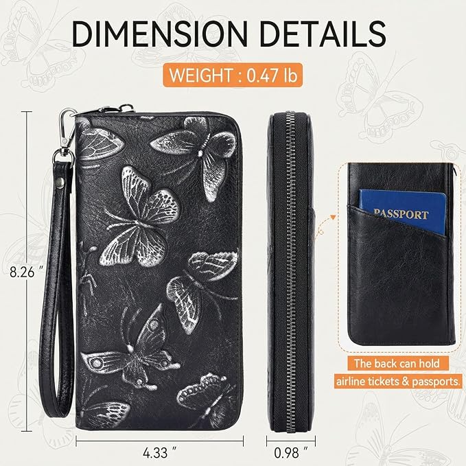 BELTANA Womens Wallet RFID Wallet Women with Passport Holder Butterfly Vegan Leather Multi Card Slots Wallets Large Capacity Wristlet Travel Purse for Women (Black) - Image 3