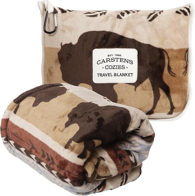 Carstens, Inc. Travel Blanket, Premium Compact 2-in-1 Airplane Blanket/Pillow, Buffalo Stripe by Carstens