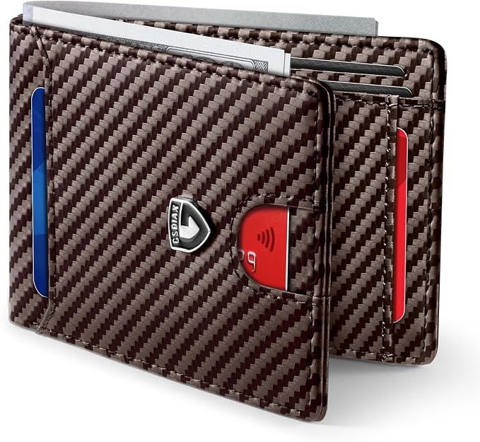 GSOIAX Slim Wallet for Men,RFID Blocking Bifold Wallet Carbon Fiber Front Pocket Wallet with 11 Card Holder Minimalist Mens Wallet with Gift Box (Carbon Fiber Coffee) by GSOIAX