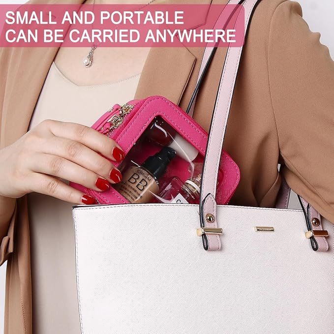 Pinkmik Mini Clear Makeup Bag, Fuxia, MINI | Small Size, Cosmetic & Toiletry Case, Zipper Closure, Purse Organizer, Car Essentials - Image 2