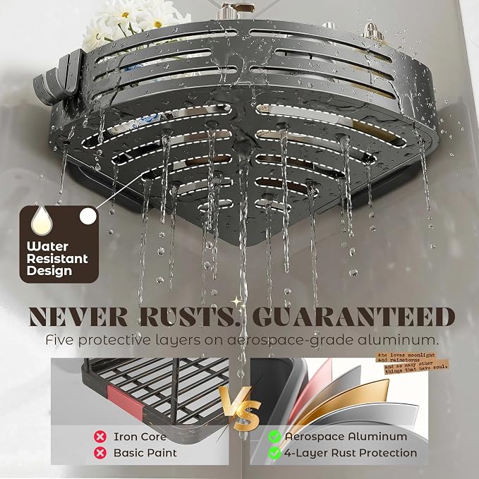 Corner Shower Caddy Suction Cup,Shower Shelves with Hooks,No Drilling Powerful Suction Bathroom Organizers and Storage,Removable Waterproof Rustproof Shower Bathroom Accessories Decor(Grey 2Pack) - Image 8