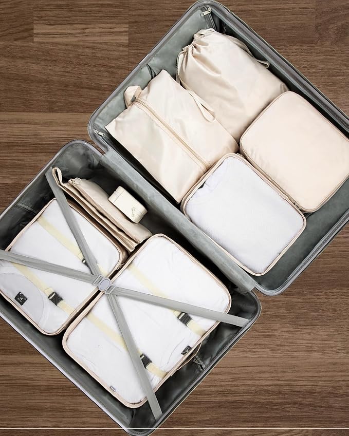 9 Set Packing Cubes for Carry on Suitcase Travel Organizer Bags for Luggage Suitcase Organizer Bags Packing Cube Set for Packing Women Men (Beige) - Image 7