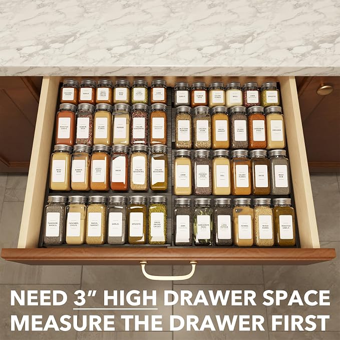 SpaceAid Bamboo Black Spice Drawer Organizer, (Need 3" Deep Drawer) Expandable 4 Tier Spices Rack for Cabinet, Kitchen Seasoning Storage Insert (Jars Not Included, From 12" to 23" Wide) - Image 4