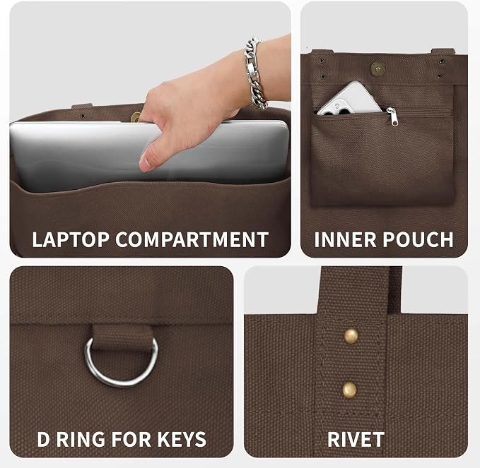HOMESPON Large Canvas Tote Bag, Magnetic Work Laptop Pack for Women | Everything Bag, Multi Pockets, Internal Laptop Sleeve - Image 5