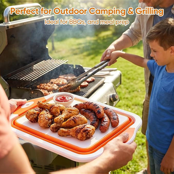 Collapsible BBQ Prep Tub with Lid, Foldable Camping Sink with Colander, Cutting Board, Dish Basin for Kitchen, Bowl, Vegetable and Fruit, Storage Basket for Picnic-Orange - Image 6