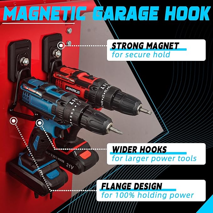 Heavy Duty Magnetic Hook, Large Utility Storage Magnetic Garage Hooks, Strong Magnet Hooks for Hanging Power Tool Hose Drill Metal Cart in Garden Workshop Kitchen (4Pack) - Image 2