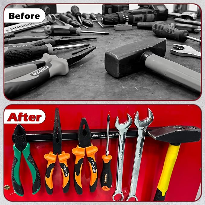 17 Inch Double Sided Magnetic Tool Holder, Heavy Duty Wall Mount Bar with Extra Strong Magnets for Screwdrivers Wrenches Pliers, Magnetic Tool Strips for Garage Workshop or Jobsite (2 Pack) - Image 8