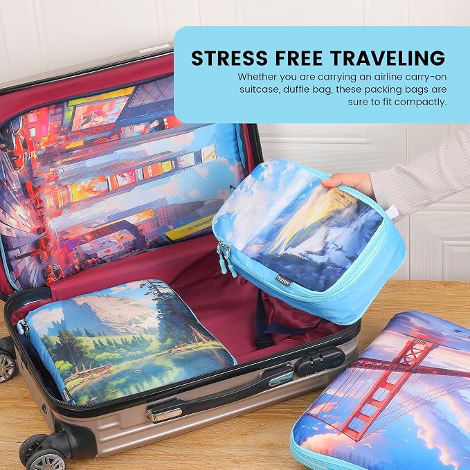 PFEYRPK Lightweight Compression Packing Cubes for Suitcases, Compressible Expandable Travel Packing Organizer with Clear Toiletries and Backpack Bag, Travel Essentials for Carry on Luggage 7 Set - Image 4