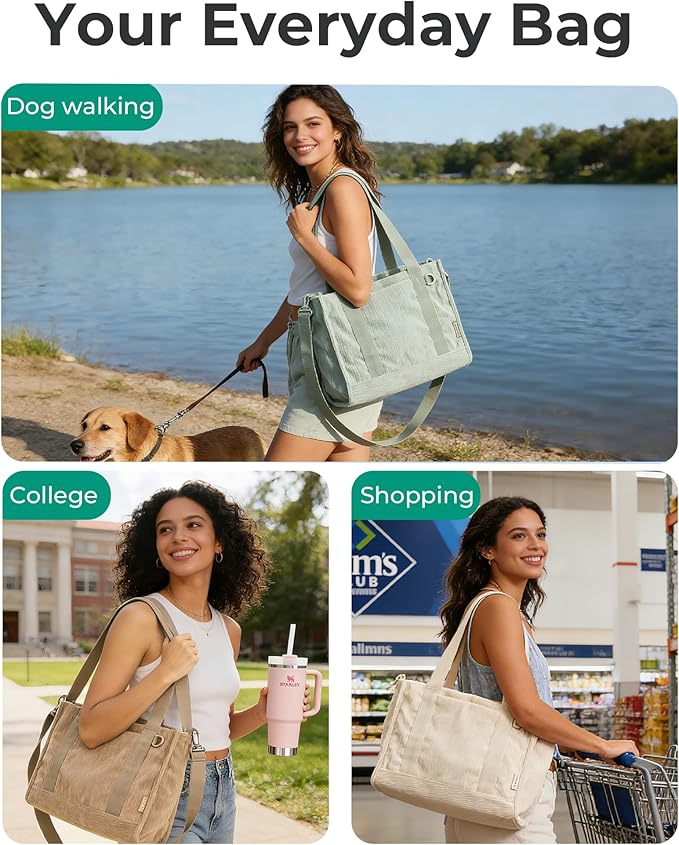 BAGSMART Corduroy Tote Bag for Women, Small College Teacher Laptop Handbag | Fits 14 inch Laptop, 40oz Tumbler Holder, Soft Corduroy Bag with Crossbody Strap for Daily, Work, Flight Travel, Hand Wash - Image 9
