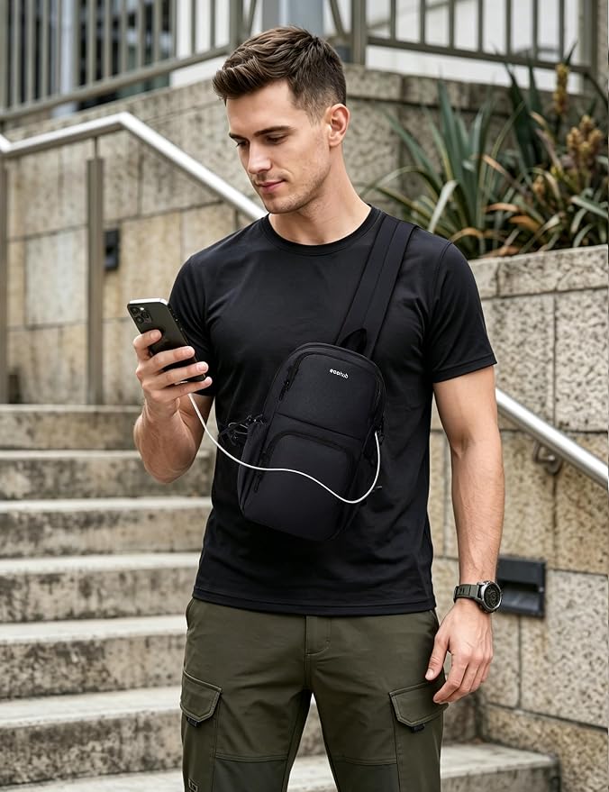 ECOHUB Crossbody Bags for Women Men, Anti-Theft RFID Blocking Sling Backpack Water Resistant Chest Shoulder Daypack, Black - Image 8