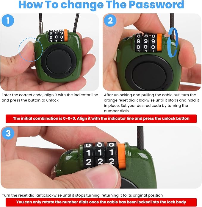 3-Digit Combination Holder Lock Compatible with Apple AirTag, Steel Cable – Alloy Body Ultra Durable Secure Anti-Theft for Luggage, Backpack, Bags, Suitcase, Gym Locker, Travel Safe (Green) - Image 5