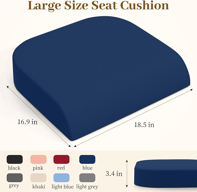 TranquilRelax XL Memory Foam Seat Cushion for Office Chair, 3.35-Inch, Blue | Medium-firm Support for Long Sitting, Washable Mesh Cover, Non-slip Base, Perfect for Car Seats & Short Drivers - Image 3
