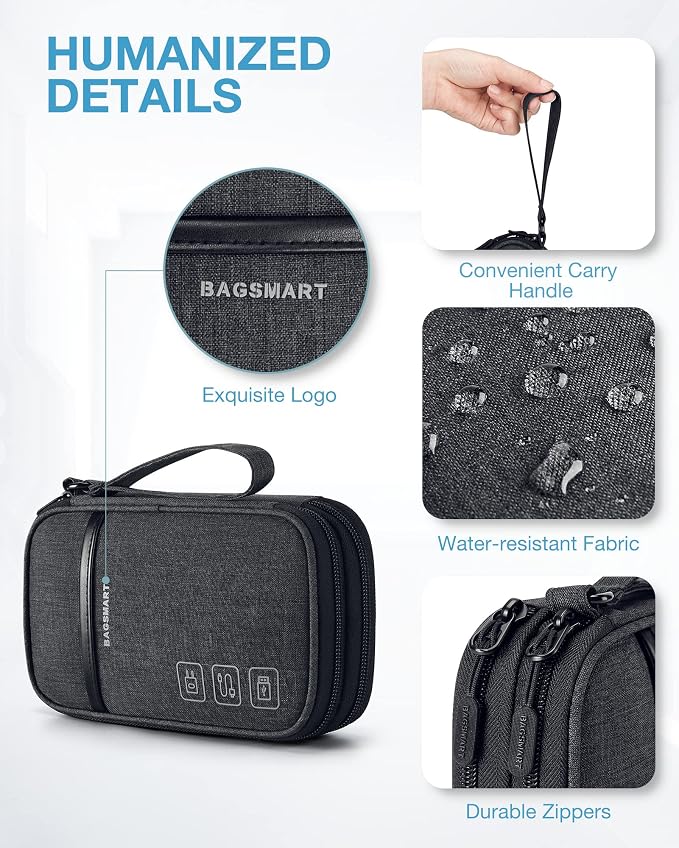 BAGSMART Electronics Travel Organizer for Cords Chargers Phones, Black | Double Layer, Travel Essentials, Tech Organizer Pouch, Cord organizer bag for Cables, Compact Travel Accessories - Image 5