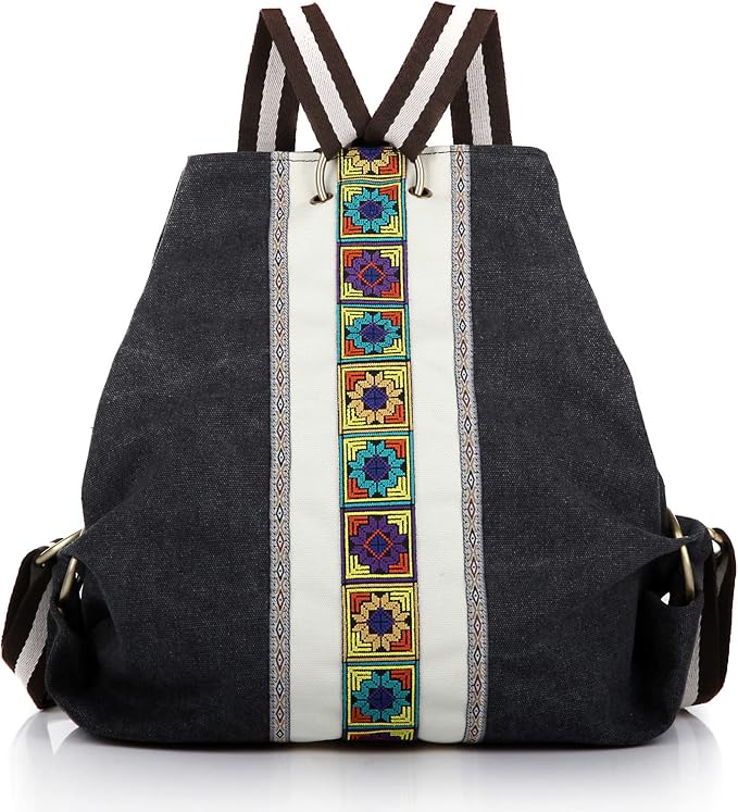 Goodhan Women Canvas Backpack Daypack Casual Shoulder Bag, Vintage Heavy-duty Anti-theft Travel Backpack Grey Black 2 by Goodhan
