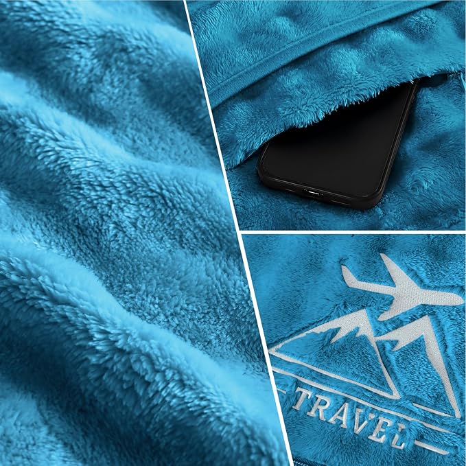Travel Blanket and Pillow-2-in-1, Ultra-Soft&Compact, One-Piece Airplane Blanket with Hand Luggage Belt and Backpack Clip,Travelers Accessories Gifts, 61x43 Inches (Green) - Image 7