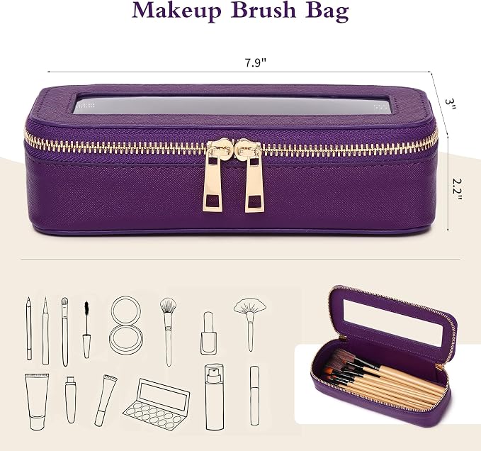 Pinkmik Makeup Brush Case, D.Purple, Slim | Clear Travel Cosmetic & Toiletry Bag, Purse Organizer, Car Essential Bag, For Women - Image 3