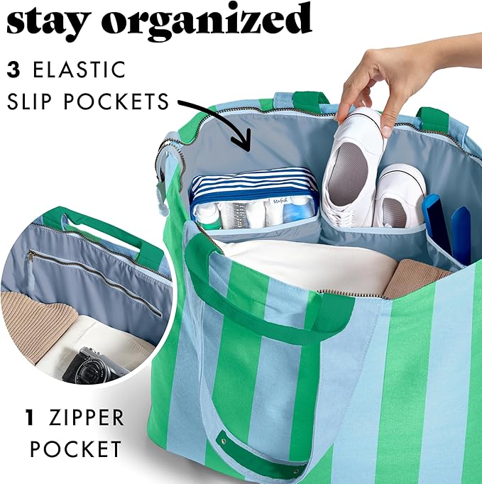 Fit & Fresh All The Things XL Beach Bag for Women, Oversized Travel Tote | Zip Closure, 3 Interior Pockets, 1 Large Zip Pocket, Dual Carry Handles, Canvas Weekender - Pool, College, Laundry, Groceries - Image 4