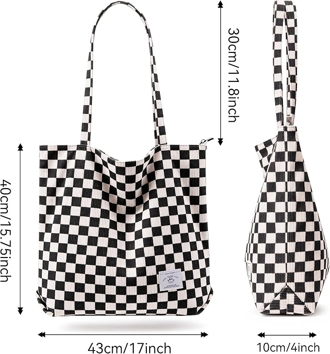 KALIDI Women Corduroy Tote Bag Zipper Casual Tote's Handbag Big Capacity Shoulder Bag with Pockets - Image 4