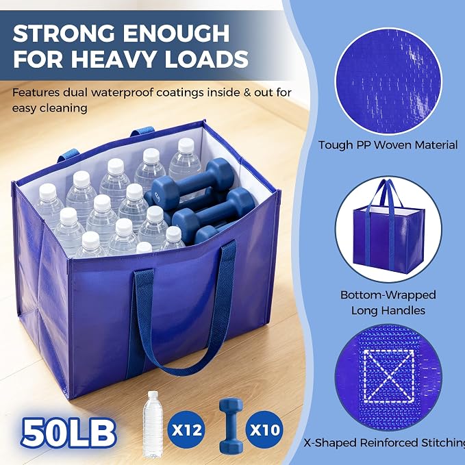 Reusable Grocery Bags, Waterproof & Foldable Shopping Bags Stand Upright | Heavy Duty Shopping Tote Bags, Waterproof & Foldable with Long Handles for Bulk Shopping, Versatile Storage 10 Pack-33L - Image 5