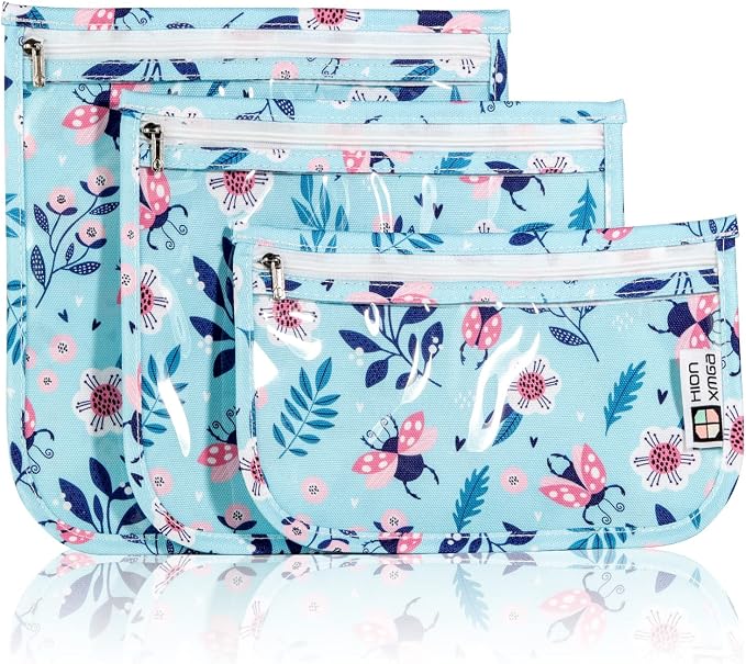 HIONXMGA Set of 3 Clear Travel Toiletry Bag, TSA Approved, Quart Size S/M/L | Clear Front Zipper Pouches Waterproof Cosmetics Bags for Women Kids Toiletries Baby Essentials Well-Organized Carry, Floral by HIONXMGA