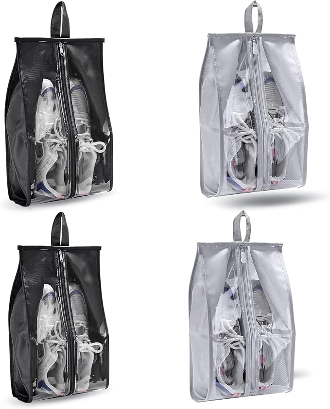 Shoe Bags for Traveling 4 Pack - Random Color Waterproof Shoe Storage Organizer with Durable Zippers, Lightweight Portable Shoe Bags for Travel, Cruise, Gym by Unknown