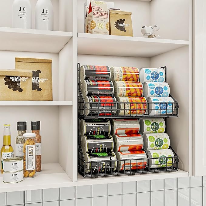 4 Pack Stackable Can Rack Organizer for Pantry Storage,Can Dispensers with 4 Adjustable Dividers, 2-Tier Metal Wire Basket Holds up to 84 Cans for Kitchen Cabinet Pantry, Black - Image 4