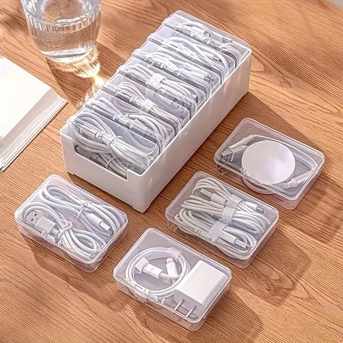 Cable Organizer Storage Box with 7 Wire Ties,Desktop Cable Management Box with Switch, Power Cord Organizer for Office,Home,Desk Accessories Storage Stationery Supplies（Clear） - Image 6