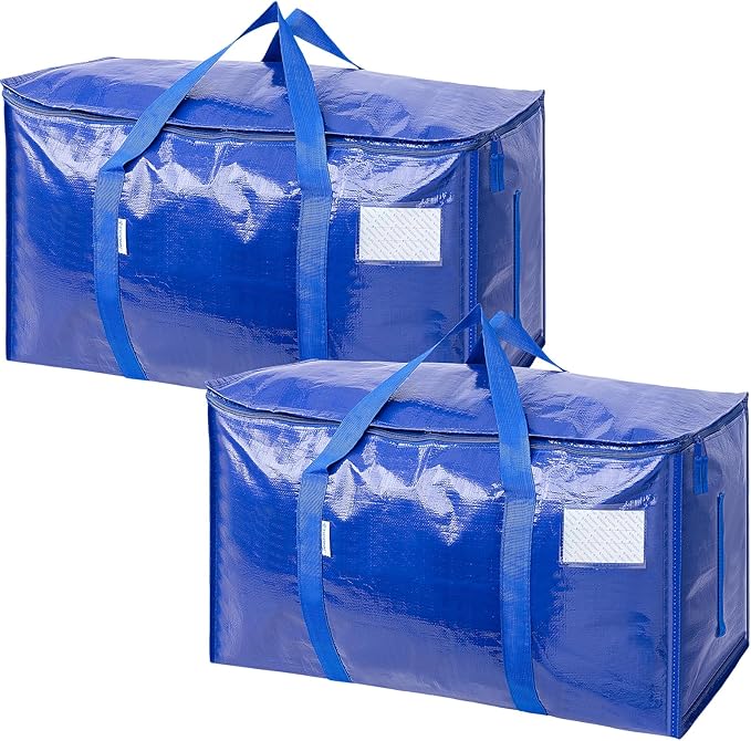 TICONN 2 Pack Extra Large Moving Bags Heavy Duty with Zippers & Carrying Handles, Durable Storage Bags Moving Boxes for Closet Organizers and Storage (2 Pack, Blue) by TICONN