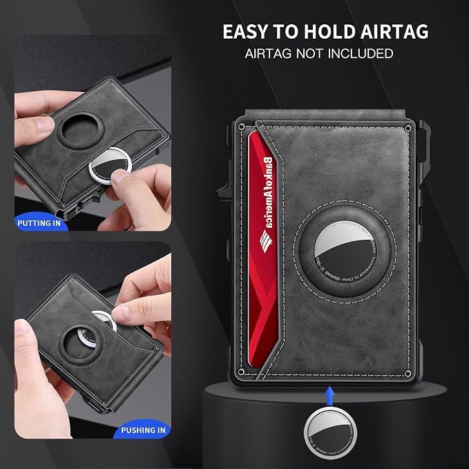 KIKVES Airtag Wallet for Men, Mens Smart Wallet for Air Tag RFID Blocking, Minimalist Bifold Pop Up Aluminum Credit Card Case Holder 12+ Cards with ID Window, Gift for Men, No Airtag Included, Gray - Image 8