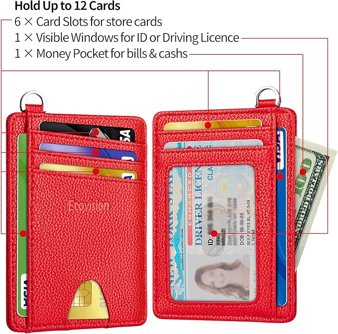 Slim Minimalist Front Pocket Wallet, RFID Blocking Credit Card Holder Wallet with Detachable D-Shackle for Men Women - Image 5