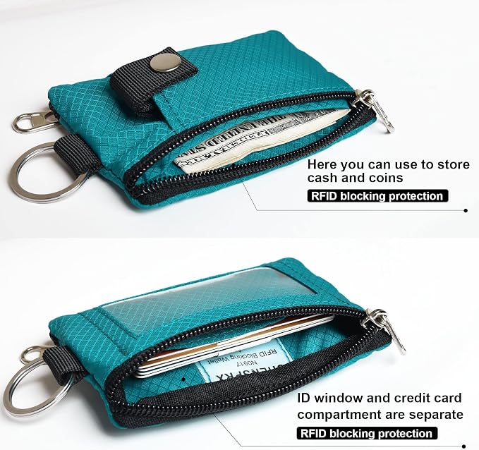 CHENSPRX Minimalist RFID Blocking Small Wallet with ID Window,WaterResistant Zip Id Case Wallet with Lanyard Keychain for Cards,Cash,Travel,Women,Men - Image 4