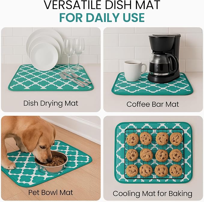 Dish Drying Mat for Kitchen Counter, Large 18 x 14 Absorbent Microfiber Pad | Machine Washable Quick Dry Kitchen Mat, Reversible Under Dish Rack Pad, Counter Protector for Dishes Pots Pans, Coffee Bar - Image 8