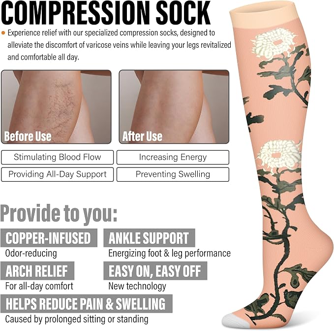 WITHYOU 3 Pairs Compression Socks for Women & Men 15-20 mmHg,Best Support for Nurses Running Hiking - Image 6