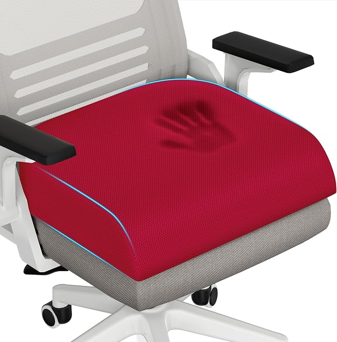 TranquilRelax 2XL Memory Foam Seat Cushion for Office Chair, 3.7-Inch, Red | Medium-firm Support for Long Sitting, Washable Mesh Cover, Non-slip Base, Perfect for Car Seats & Short Drivers by Unknown