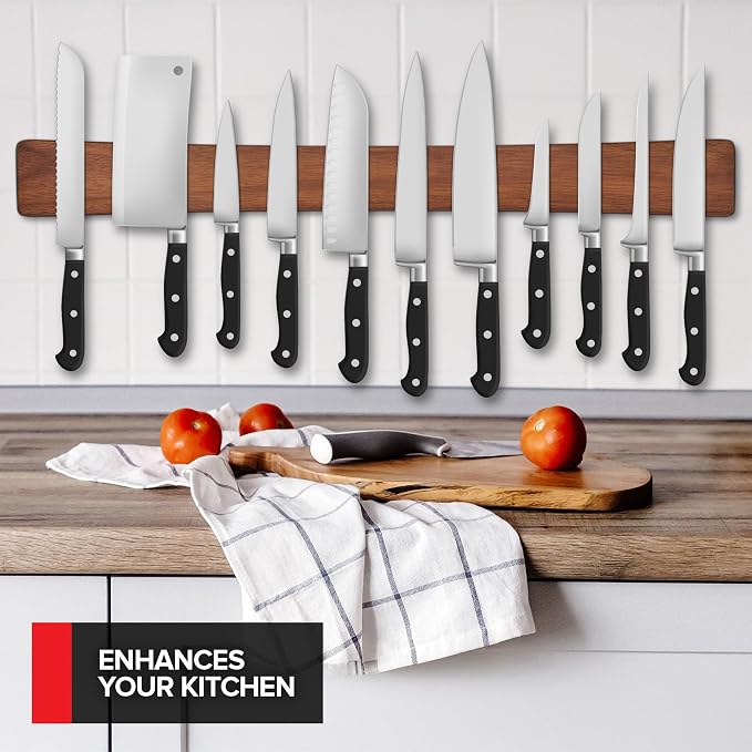 24 Inch Acacia Wood Magnetic Knife Holder with Multipurpose Use, Magnetic Knife Holders for Kitchen, Wooden Knife Rack, Magnet Strips for Knives & Metal Utensils, Tool Holder, Art Supply Organizer - Image 5