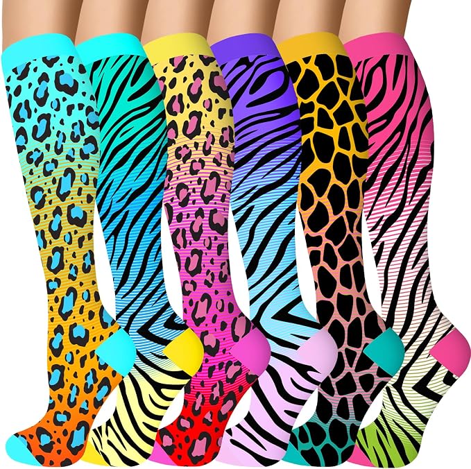 Compression Socks for Women & Men 6 Pairs | 20-30 mmHg Breathable & Moisture-Wicking Comfortable & Skin-Friendly Knee High Support Socks for Nurse, Travel, Pregnancy by OUIVIAL