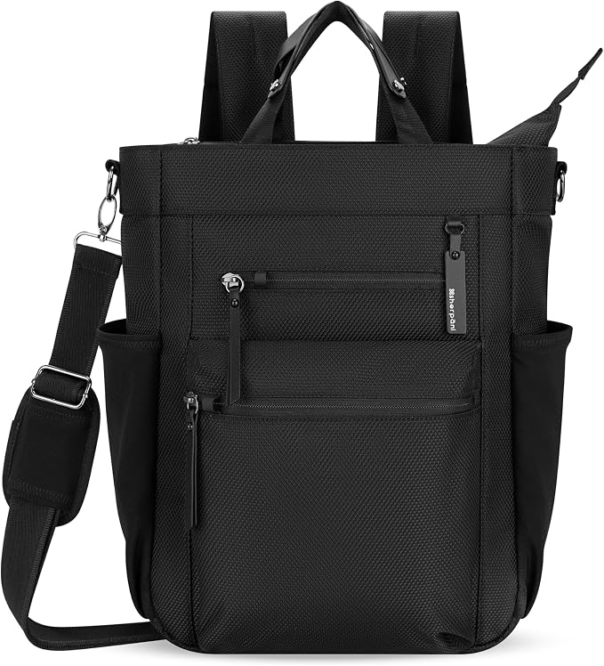 Sherpani Soleil, Anti Theft Convertible Backpack, 3 in 1 Tote, Crossbody Purse, 18L Travel Bag, Fits 13” Laptop (Carbon Signature) | 18L Travel Shoulder Bag, Everyday Crossbody Purse, RFID Protection, Business Daypack, Travel Gift for Women, Fits 13" L... by SHERPANI