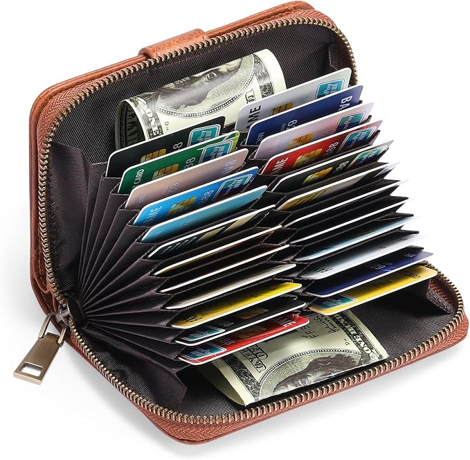 GAEKEAO Leather Credit Card Holder Wallet for Women RFID Blocking Large Capacity Bifold Zipper Card Case Organizer with Wristlet 32 Slots - Image 5